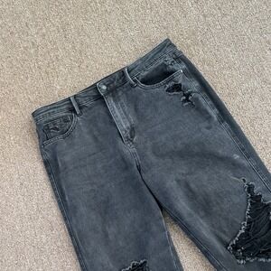 Judy Blue Distressed Straight Leg Jeans Black High Rise JB88737 BK Womens 13/31